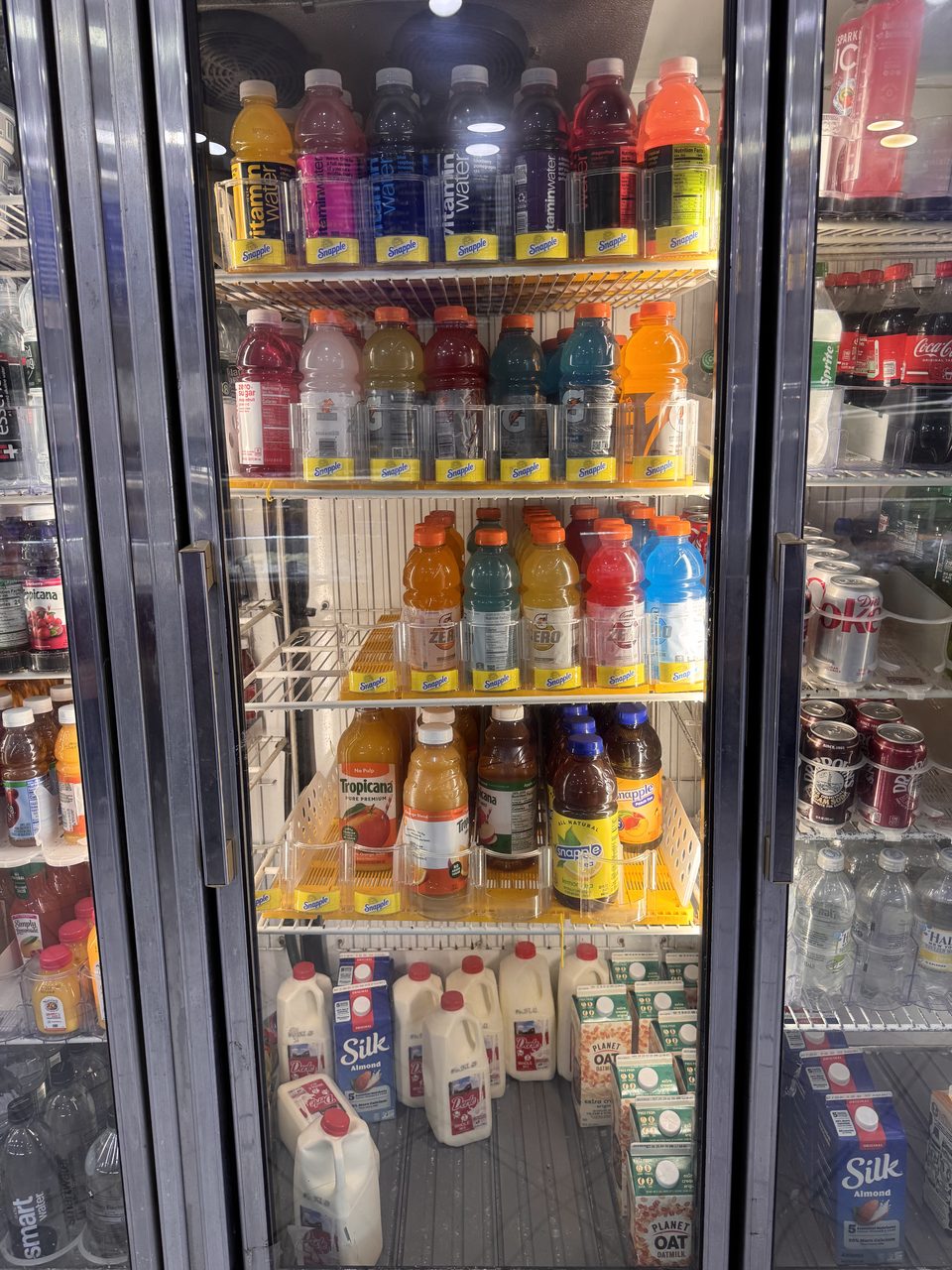 Cold drinks — Gatorade, Tropicana, milk and Silk