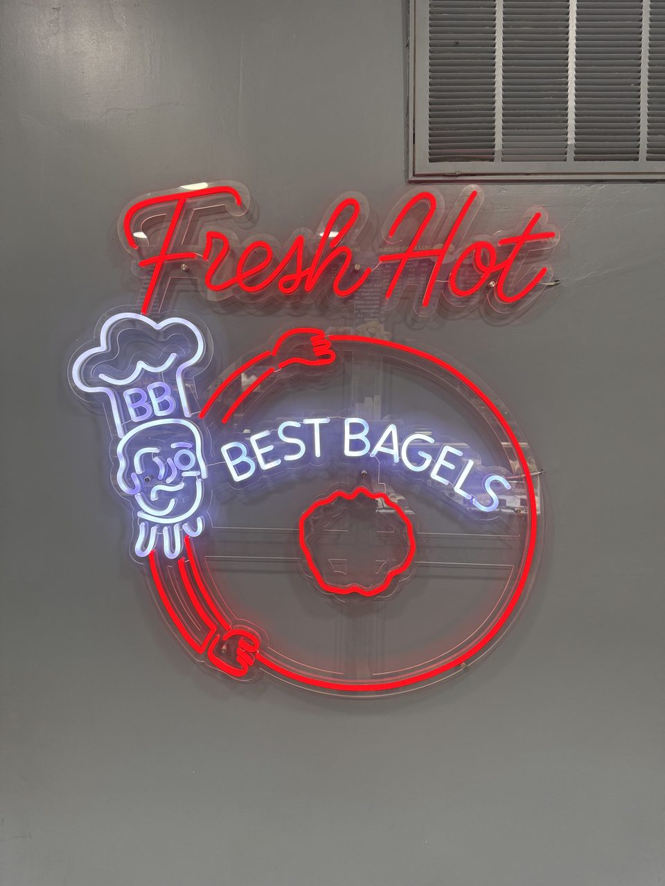 Fresh Hot Best Bagels neon sign