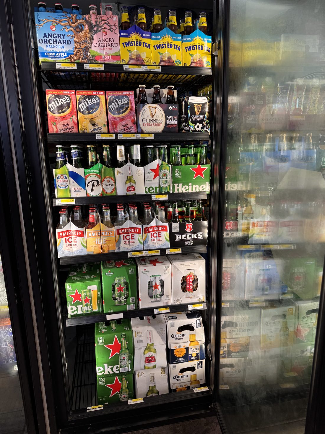 Import and cider bottles — Guinness, Heineken, Stella, Angry Orchard