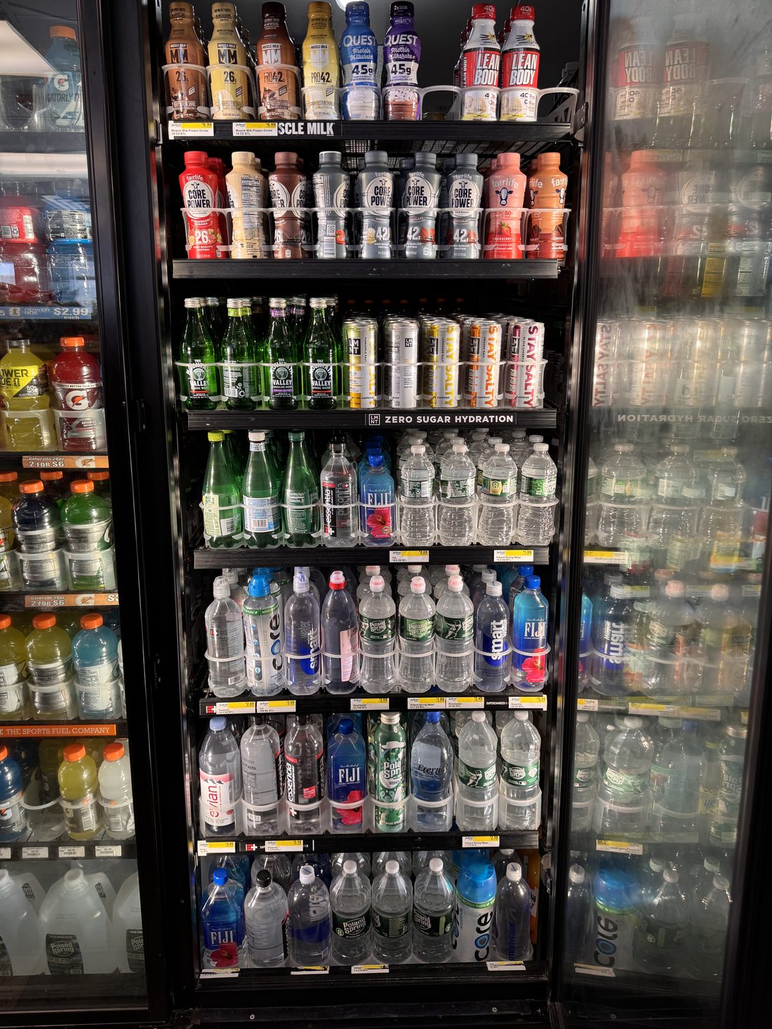 Premium water and protein shakes — Fiji, Muscle Milk, Core Power